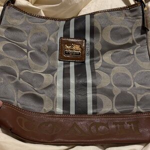 Vintage Coach Gray and Brown Signature Hobo Bag